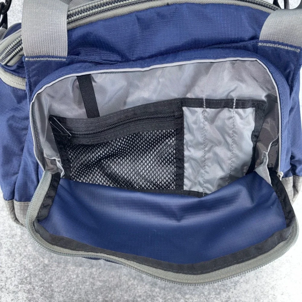 LL Bean Navy Blue Gray Ripstop Nylon Crossbody Shoulder Bag Utility Travel Tote